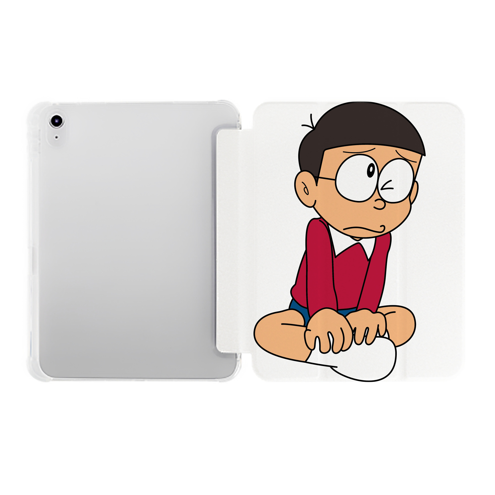 （画像用） ドラえもん 野比 のび太 Doraemon Nobita Nobi IPad ケース ペン収納付き 三つ折りスタンド PUレザー×シリコン 対応機種9.5/10.5/10.9インチ